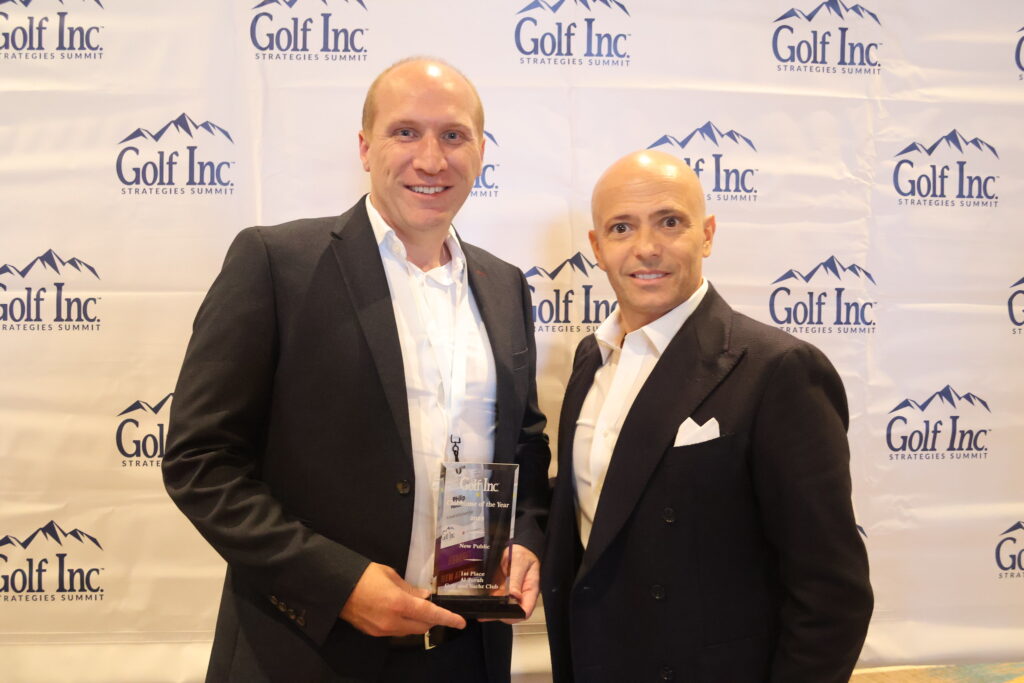Phil Henderson (left) general manager of Al Zorah) with Golf Inc. CEO and publisher Jack Crittenden