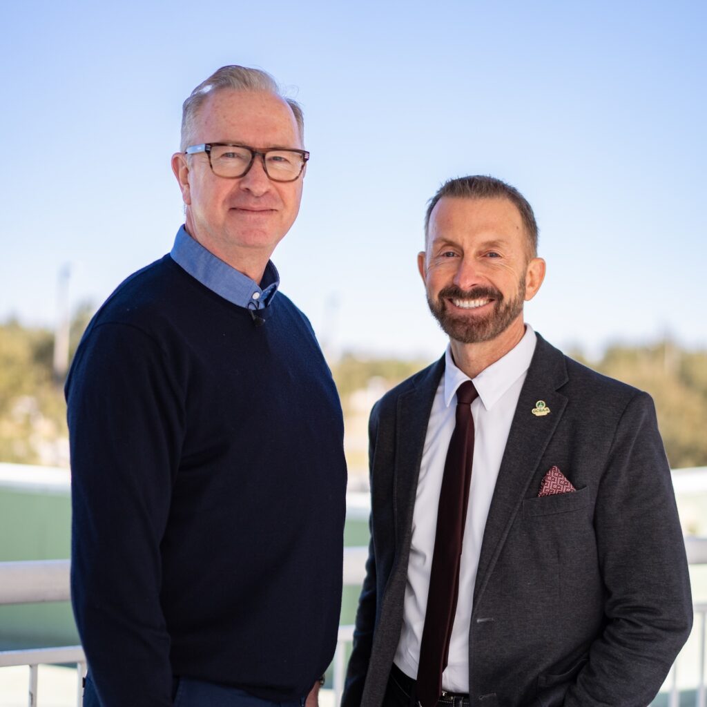 Podcast Host, Gary Firkins (left) and CEO of the GCSAA, Rhett Evans (right). 