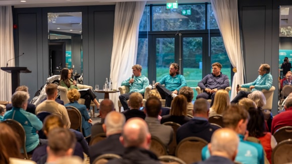 Golf Ireland Officially Launch the 2026 Season (L-R) Aisling O’Reilly, Stuart Grehan, Matthew McClean, James Sugrue and Jody Fanagan take part in a panel discussion as part of the Golf Ireland Season Launch