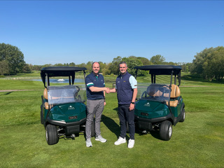 The Belfry adds Next-Gen Club Car Tempos to golf fleet Tom Hughes, Head of Golf at The Belfry Hotel & Resort (left), with Andy Bourke, Club Car (right)